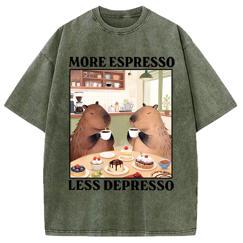 Tokyocanvas Capybaras Drink Coffee Washed T-Shirt