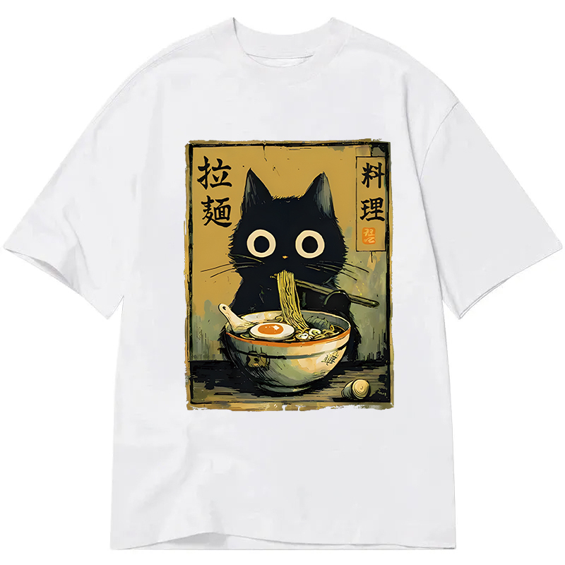 Tokyocanvas Cute Black Cat Eating Ramen Classic T-Shirt