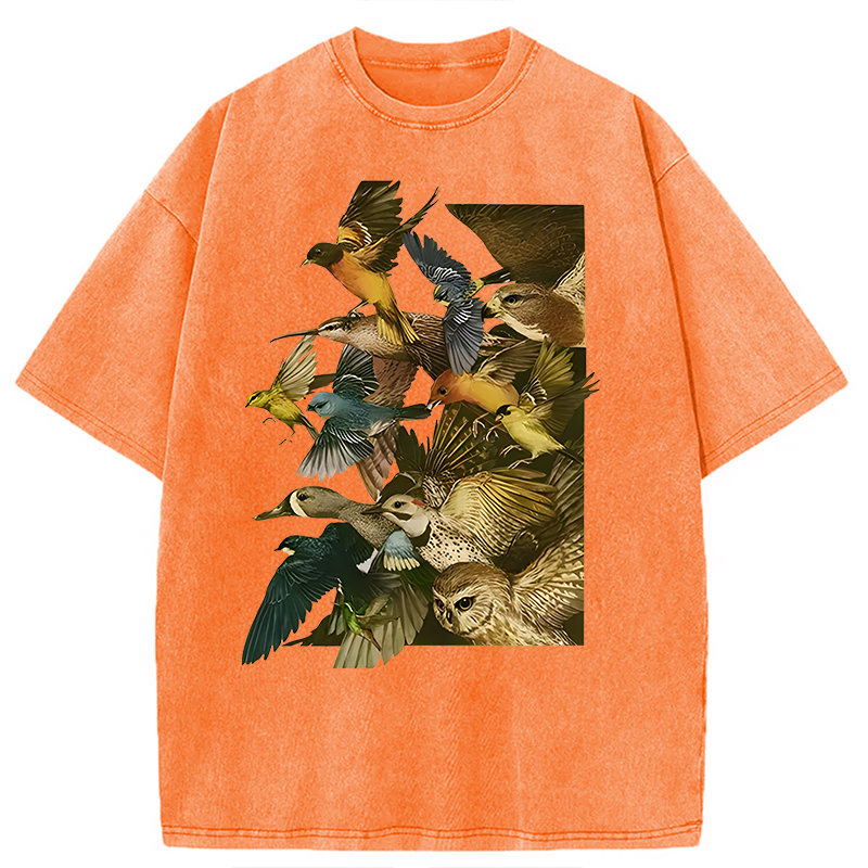 Tokyocanvas Flock Of Flying Birds Washed T-Shirt
