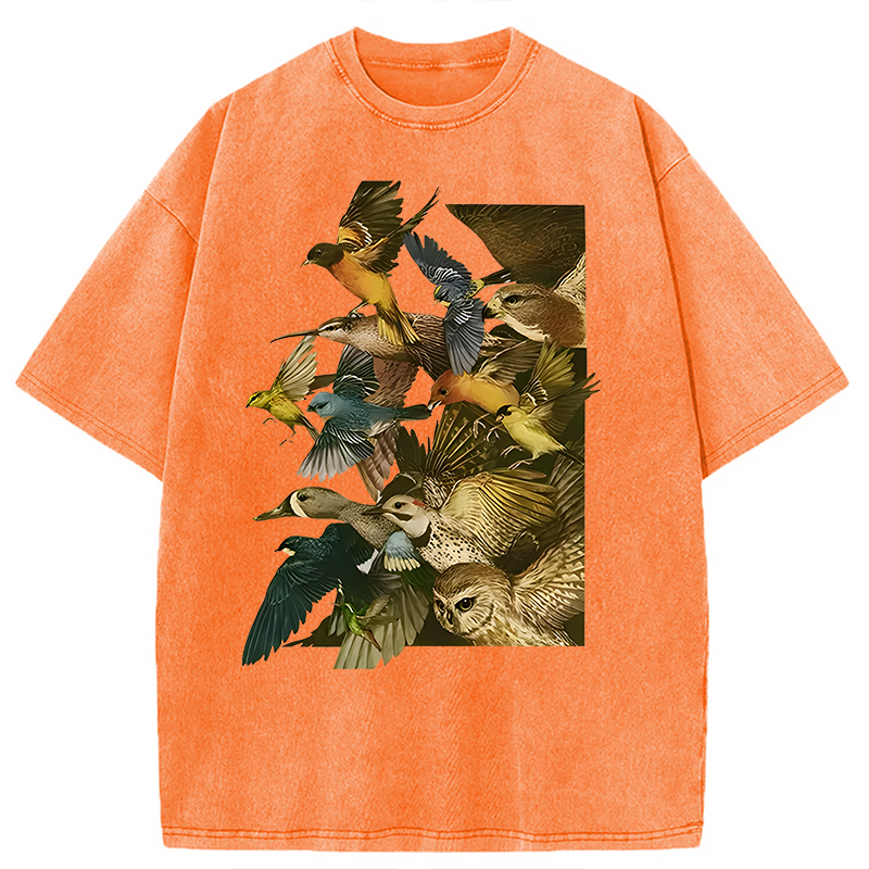 Tokyocanvas Flock Of Flying Birds Washed T-Shirt