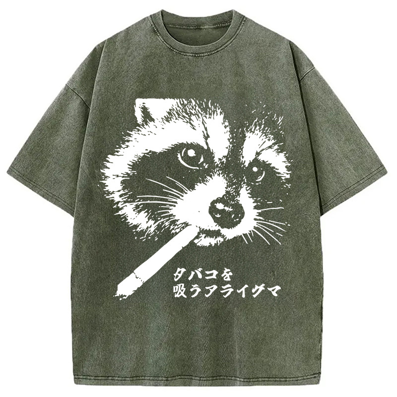 Tokyocanvas Somking Raccoon Washed T-Shirt