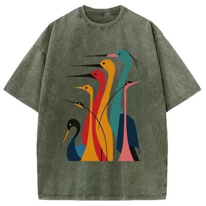 Tokyocanvas Various Types Of Cranes Washed T-Shirt
