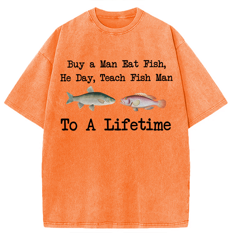 Tokyocanvas Buy a Man Eat Fish Washed T-Shirt