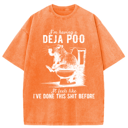 Tokyocanvas Funny Capybara Deja Poo Meme Washed T-Shirt