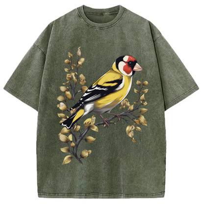 Tokyocanvas Goldfinch Bird Washed T-Shirt
