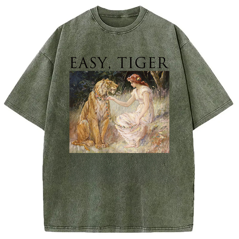 Tokyocanvas Easy Tiger Funny Washed T-Shirt