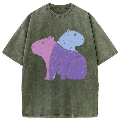 Tokyocanvas Double Capybaras Washed T-Shirt