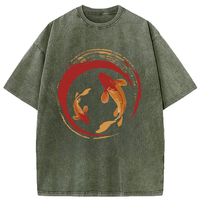 Tokyocanvas Koi Fish Enso Circle Washed T-Shirt