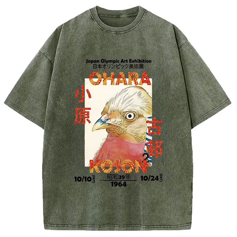 Tokyocanvas Japanese Bird Poster Washed T-Shirt