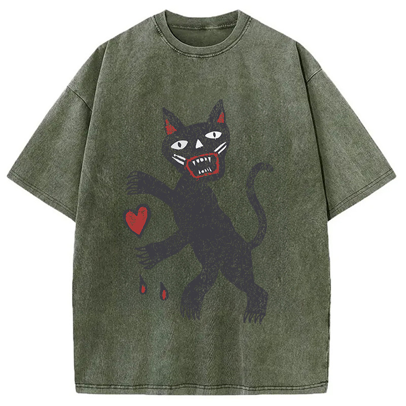 Tokyocanvas Black Cat Art Washed T-Shirt