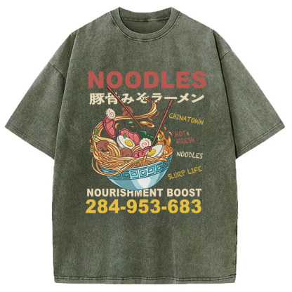 Tokyocanvas Cute Ramen Noodle Washed T-Shirt
