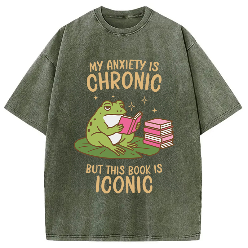 Tokyocanvas Funny Frog Reading Washed T-Shirt