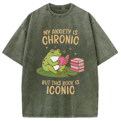 Tokyocanvas Funny Frog Reading Washed T-Shirt