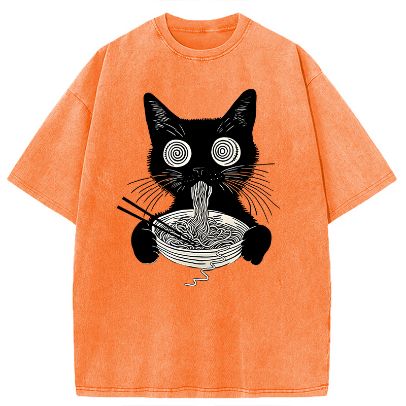 Tokyocanvas Psychedelic Ramen Cat Washed T-Shirt