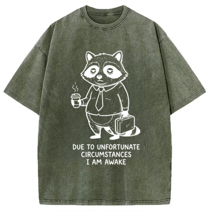 Tokyocanvas Grumpy Raccoon Morning Washed T-Shirt