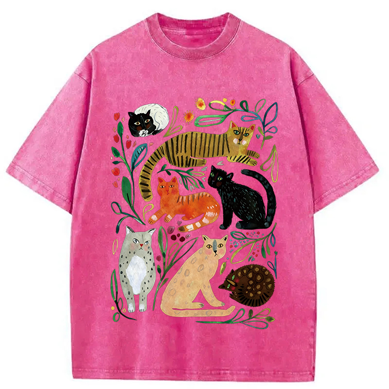 Tokyocanvas Colorful Cats Vintage Washed T-Shirt