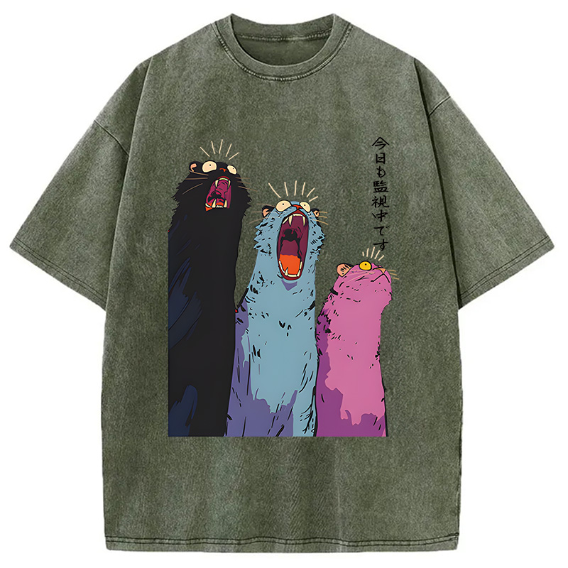 Tokyocanvas Howling Cat Washed T-Shirt