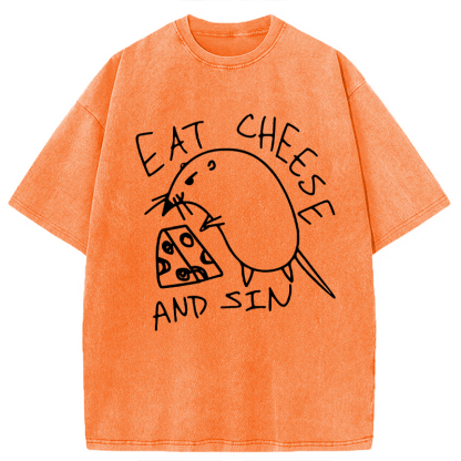 Tokyocanvas Eat Cheese And Sin Meme Washed T-Shirt