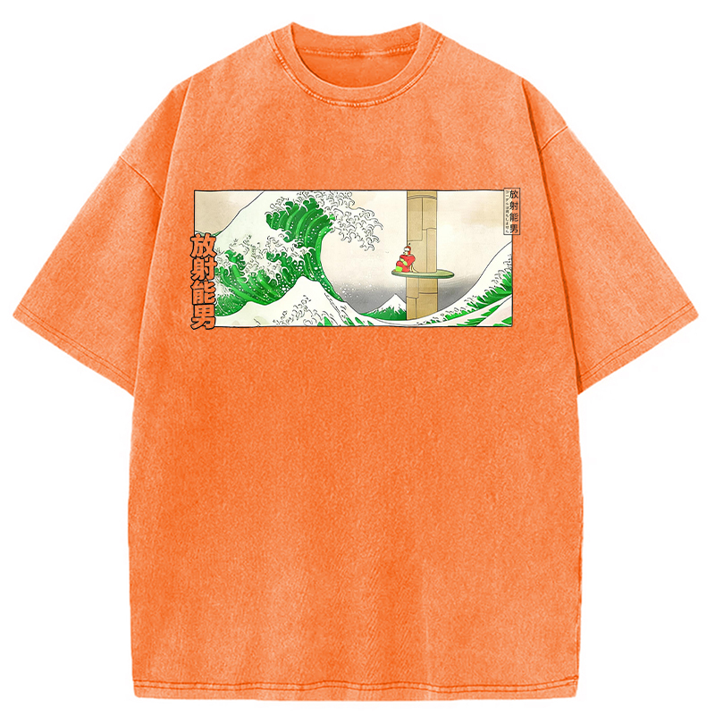 Tokyocanvas Green Wave Washed T-Shirt