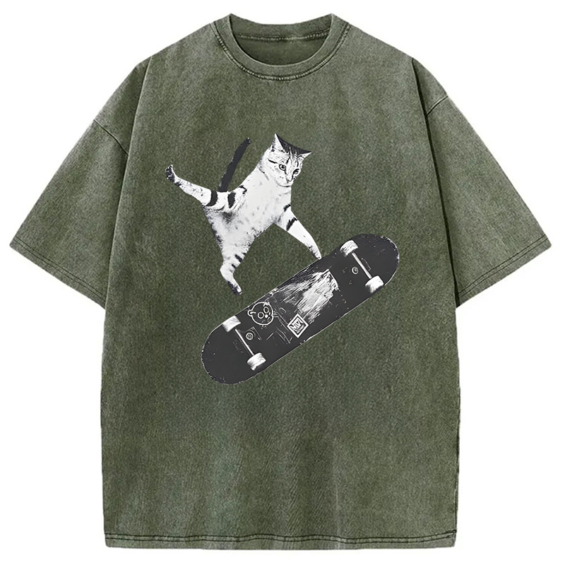 Tokyocanvas Skateboarding Cat Washed T-Shirt