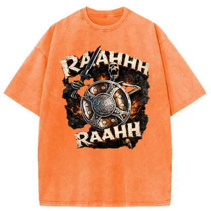 Tokyocanvas Skeleton Banging Shield Funny Washed T-Shirt