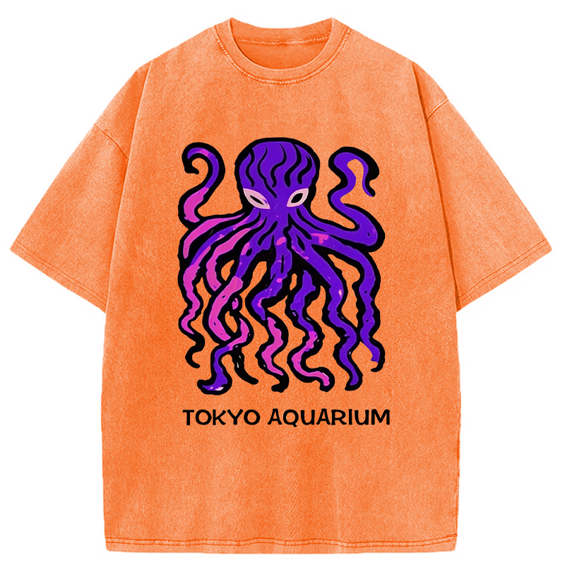 Tokyocanvas Tokyo Aquarium Octopus Washed T-Shirt