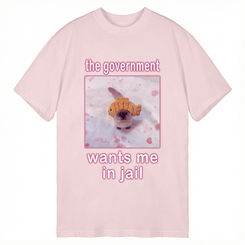 Tokyocanvas The Government Wants Me in Jail Funny Cat Meme Classic T-Shirt