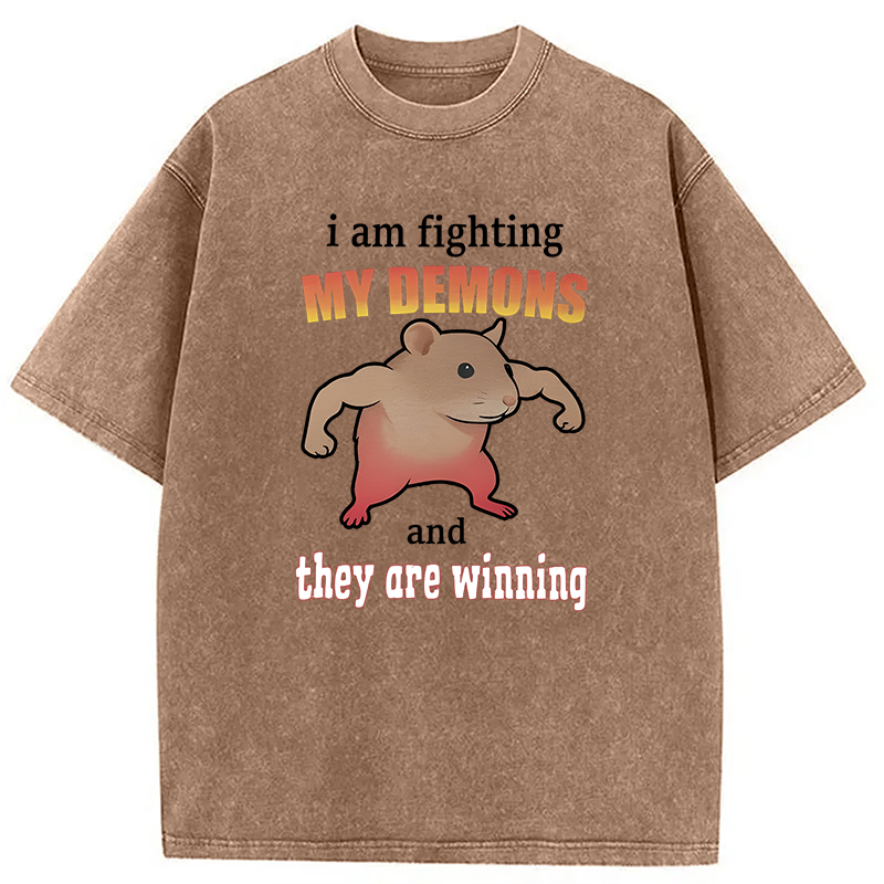 Tokyocanvas I'm Fighting My Demons And They're Winning Funny Rat Washed T-Shirt
