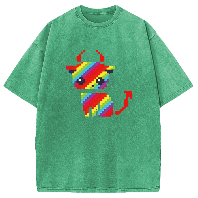 Tokyocanvas Heavy Metal Devil Cat Pixel Washed T-Shirt