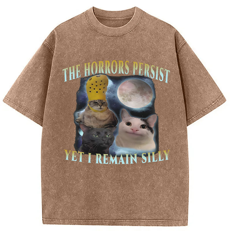 Tokyocanvas The Horrors Persist Yet I Remain Silly Cat Washed T-Shirt