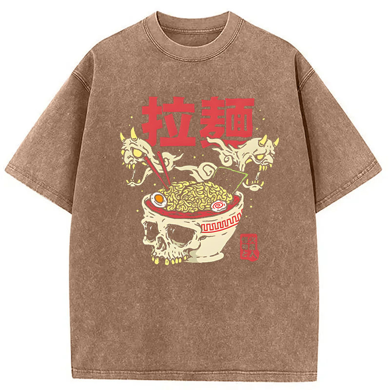 Tokyocanvas Japanese Ramen Skeleton Bowl Washed T-Shirt