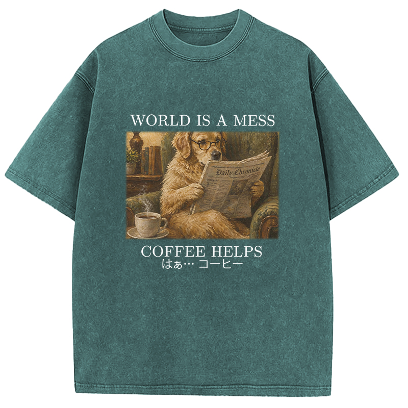 Tokyocanvas Coffee Lover Shirt Funny Dog Washed T-Shirt