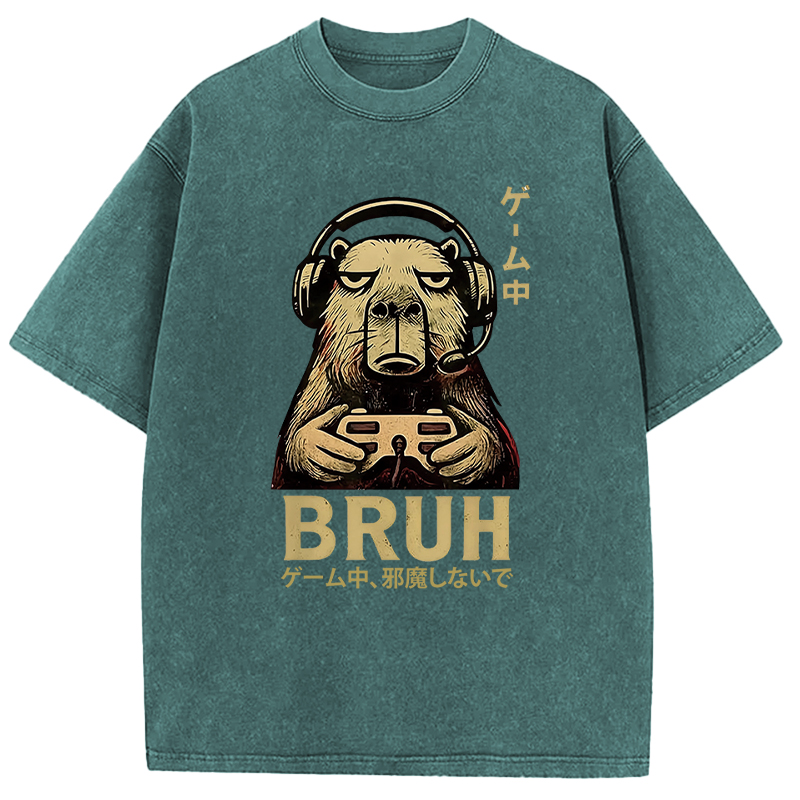 Tokyocanvas Capybara Gamer Bruh Funny Video Games Washed T-Shirt