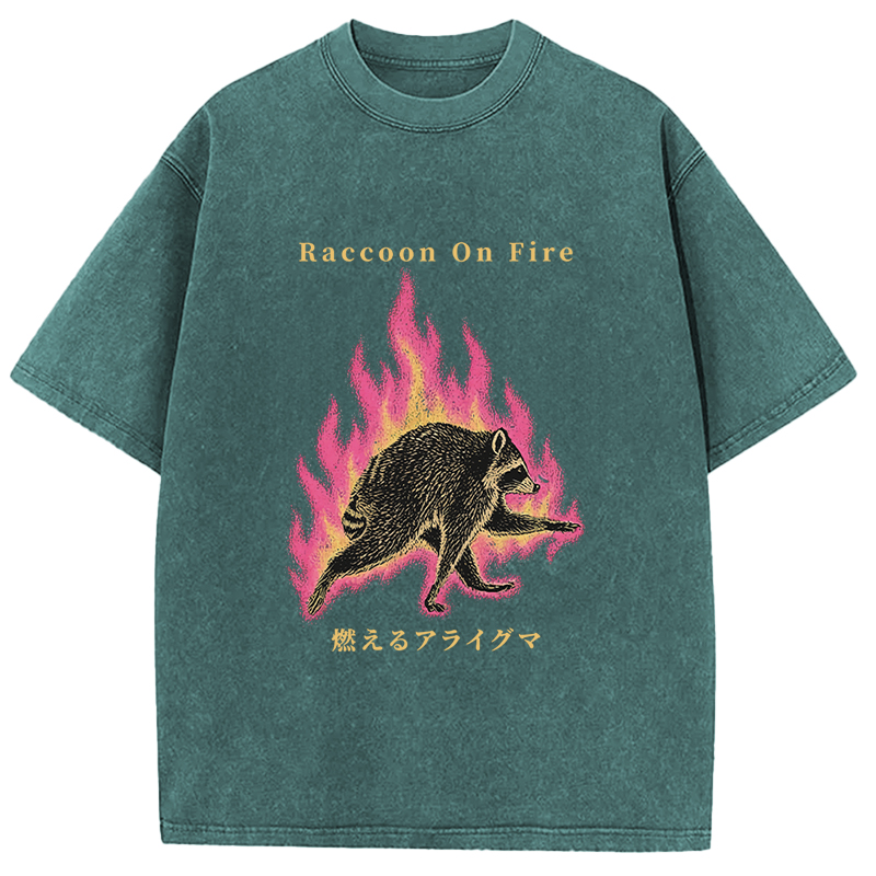 Tokyocanvas Raccoon On Fire Washed T-Shirt