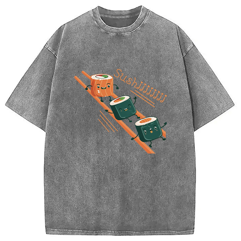 Tokyocanvas Funny Happy Cute Sushi Washed T-Shirt