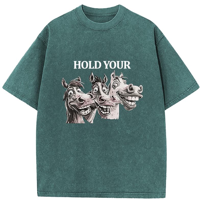 Tokyocanvas Hold Your Horses Meme Washed T-Shirt