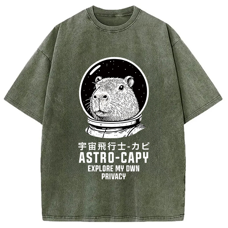 Tokyocanvas Astronaut Capybara Washed T-Shirt