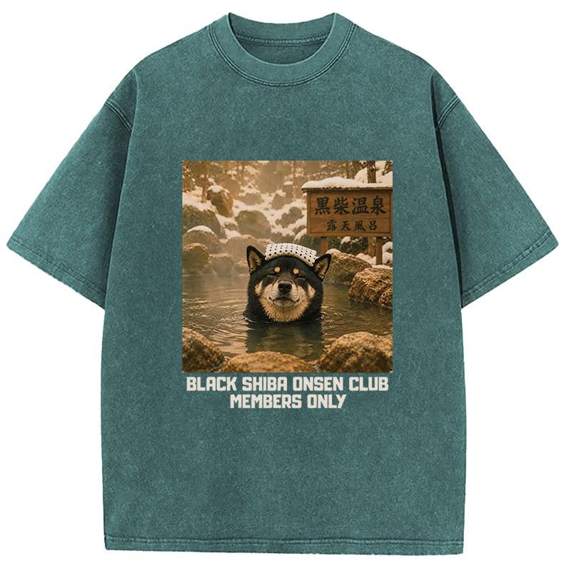 Tokyocanvas Black Shiba Inu Onsen Washed T-Shirt