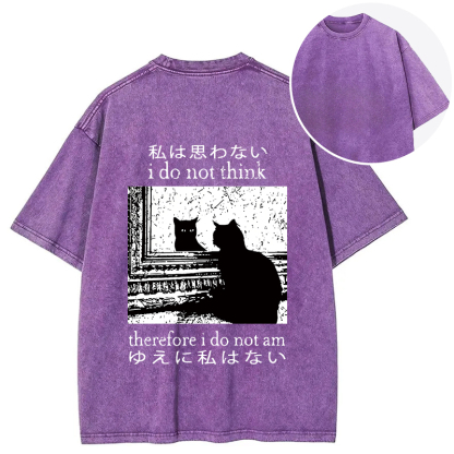 Tokyocanvas Thinking Cat Back Washed T-Shirt