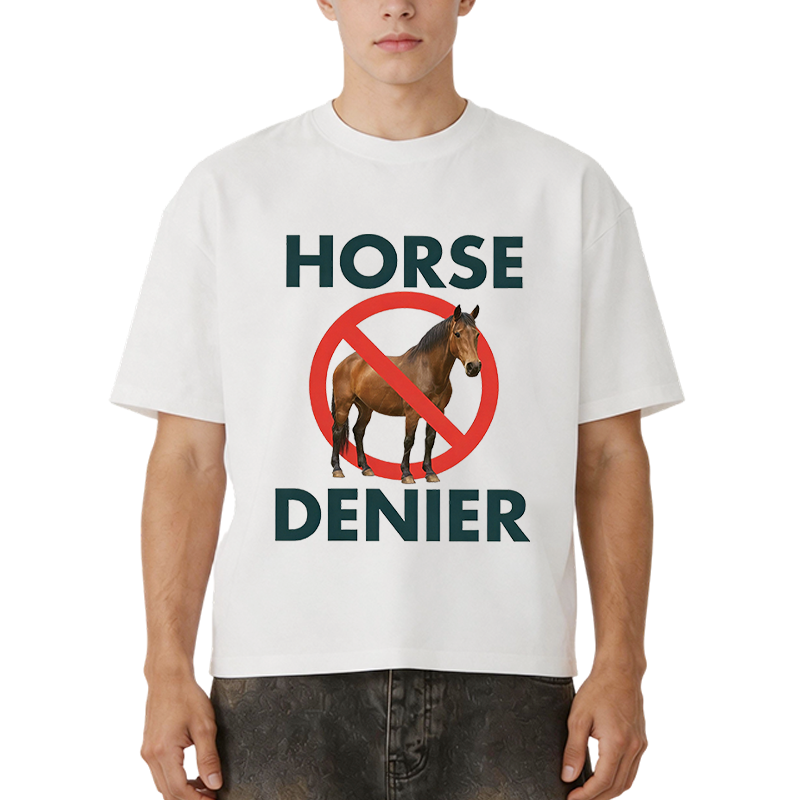 Tokyocanvas Funny Horse Denier Conspiracy Theory Boxy T-shirt