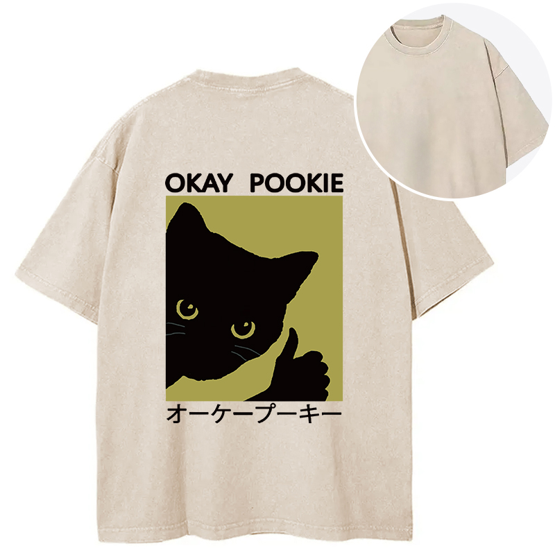 Tokyocanvas Okay Pookie Cat Back Washed T-Shirt