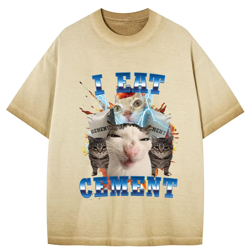 Tokyocanvas I Eat Cement Funny Cat Meme Gradient Washed T-Shirt