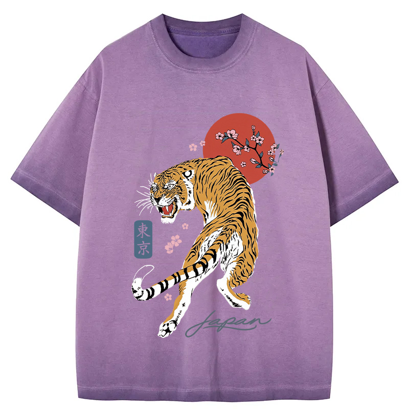 Tokyocanvas Tiger Blossom Japanese Sakura Gradient Washed T-Shirt