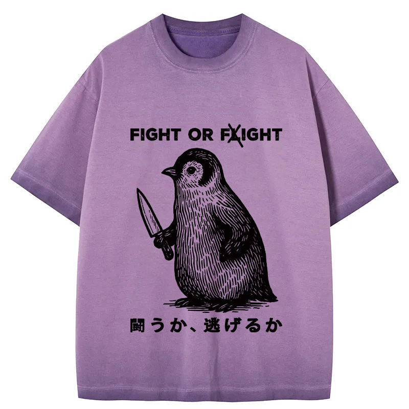 Tokyocanvas Funny Fight Or Flight Gradient Washed T-Shirt