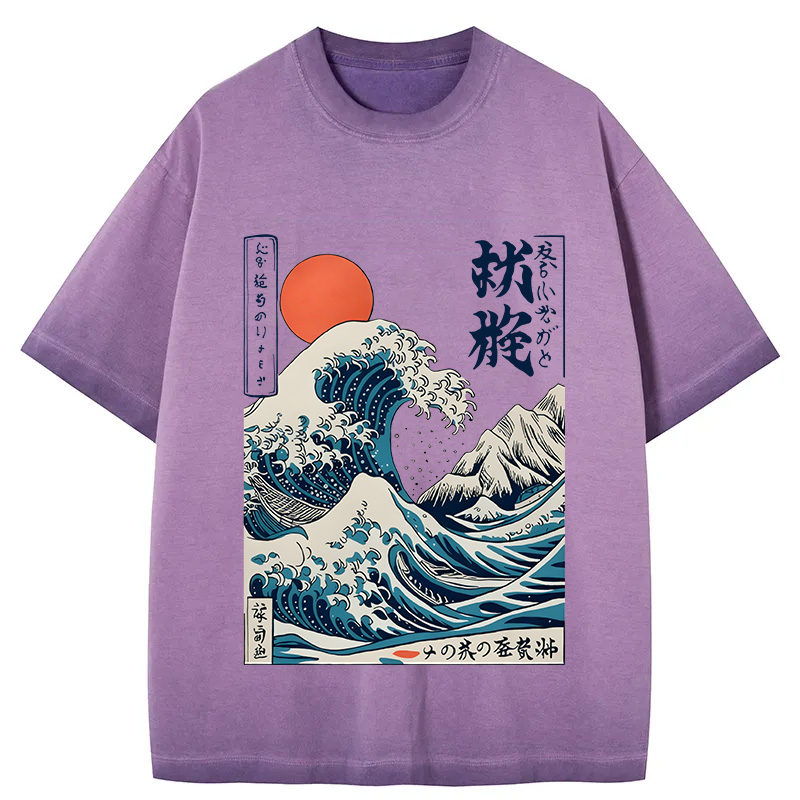 Tokyocanvas Ukiyo-e Ocean Waves Japan Gradient Washed T-Shirt