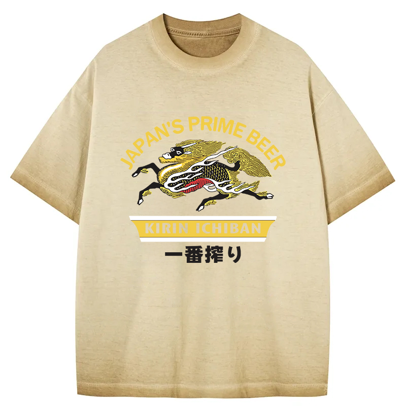 Tokyocanvas Kirin Ichiban Beer Logo Japanese Gradient Washed T-Shirt