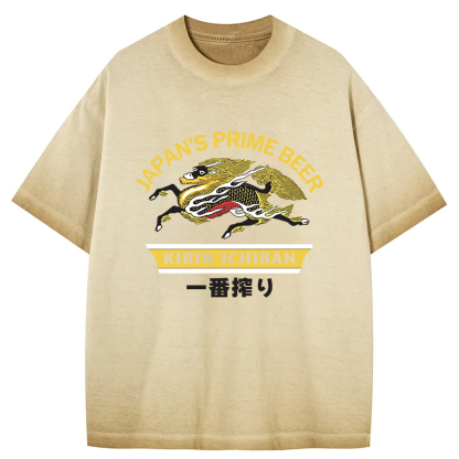 Tokyocanvas Kirin Ichiban Beer Logo Japanese Gradient Washed T-Shirt