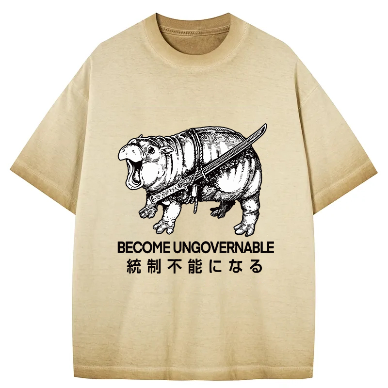 Tokyocanvas Moo Deng Carrying A Samurai Sword Gradient Washed T-Shirt