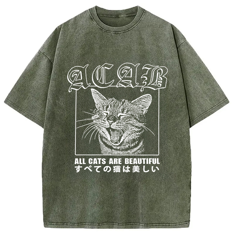 Tokyocanvas Beautiful Funny Cat ACAB Washed T-Shirt