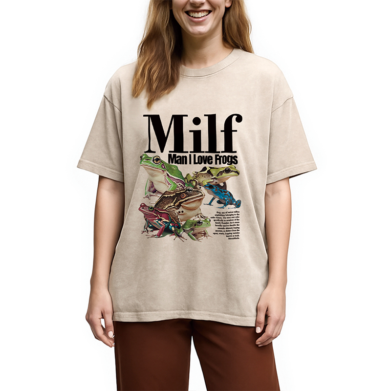 Tokyocanvas Man I Love Frogs Meme Washed T-Shirt